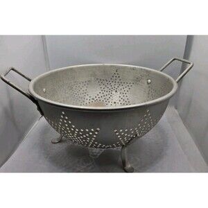 Aluminum 7 Star Colander Brass Handled, Footed Strainer Retro Farmhouse Vintage